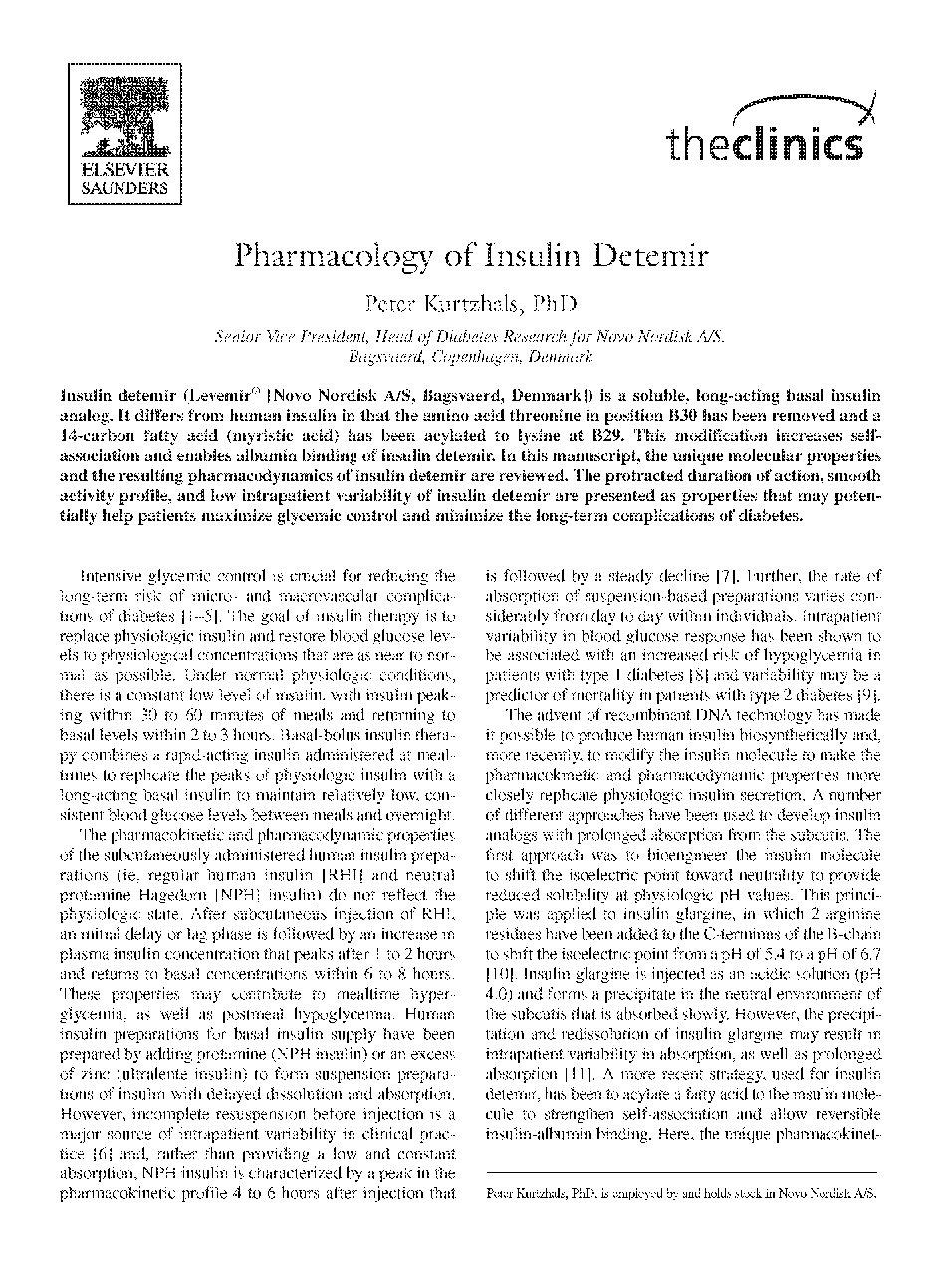 Pharmacology of Insulin Detemir