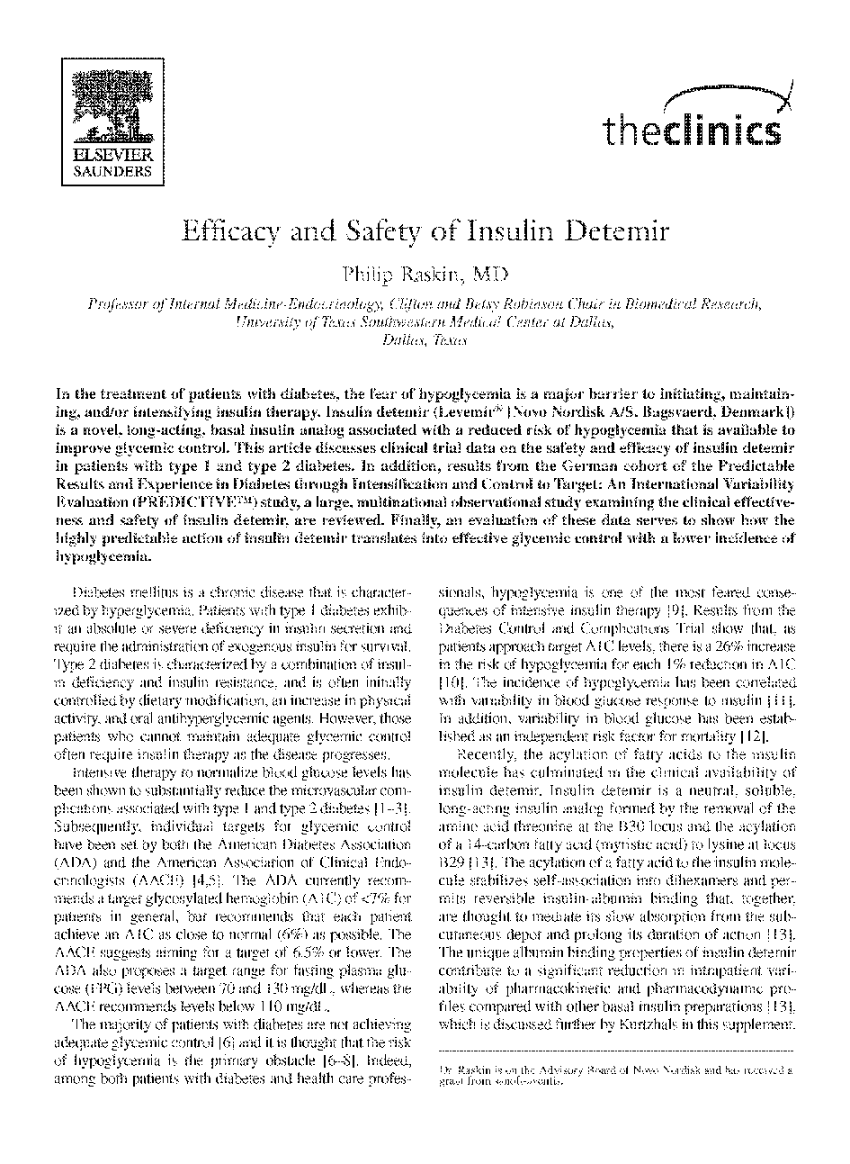 عکس صفحه اول مقاله: Efficacy and Safety of Insulin Detemir Efficacy and Safety of Insulin Detemir