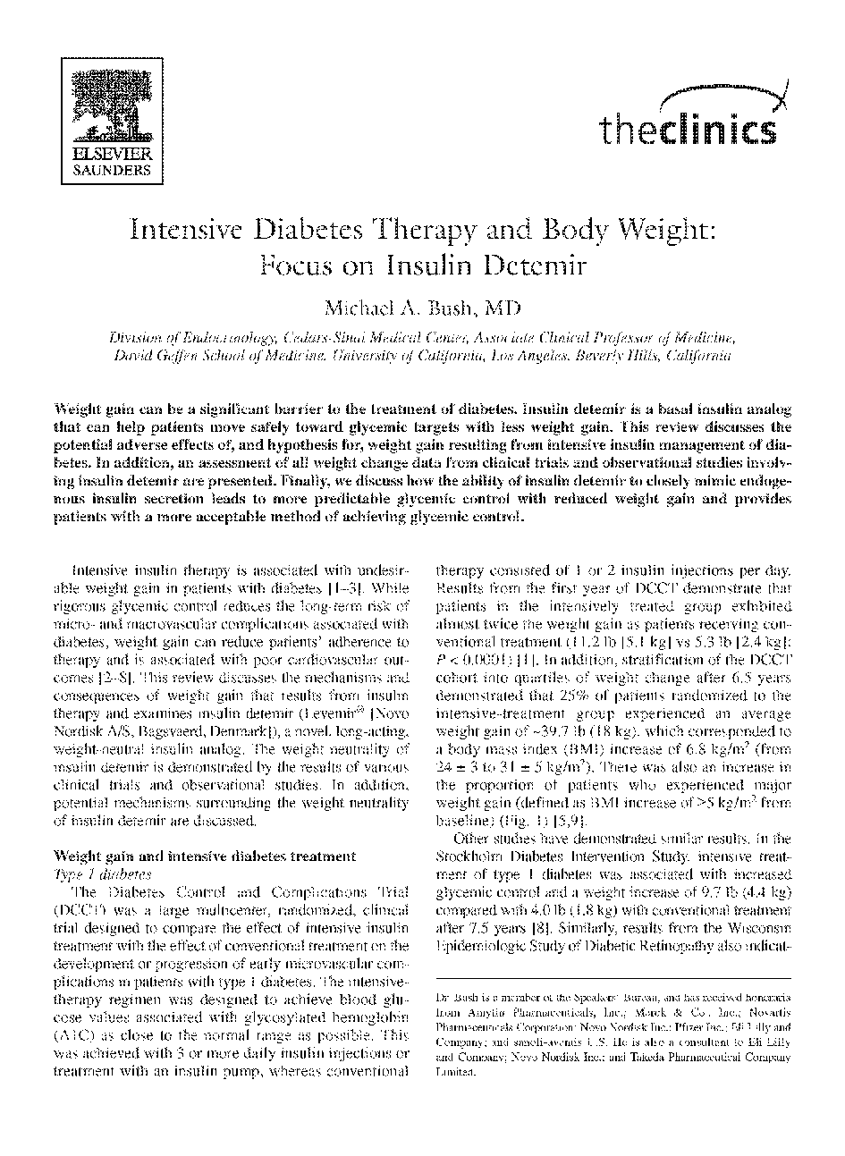 Intensive Diabetes Therapy and Body Weight: Focus on Insulin Detemir