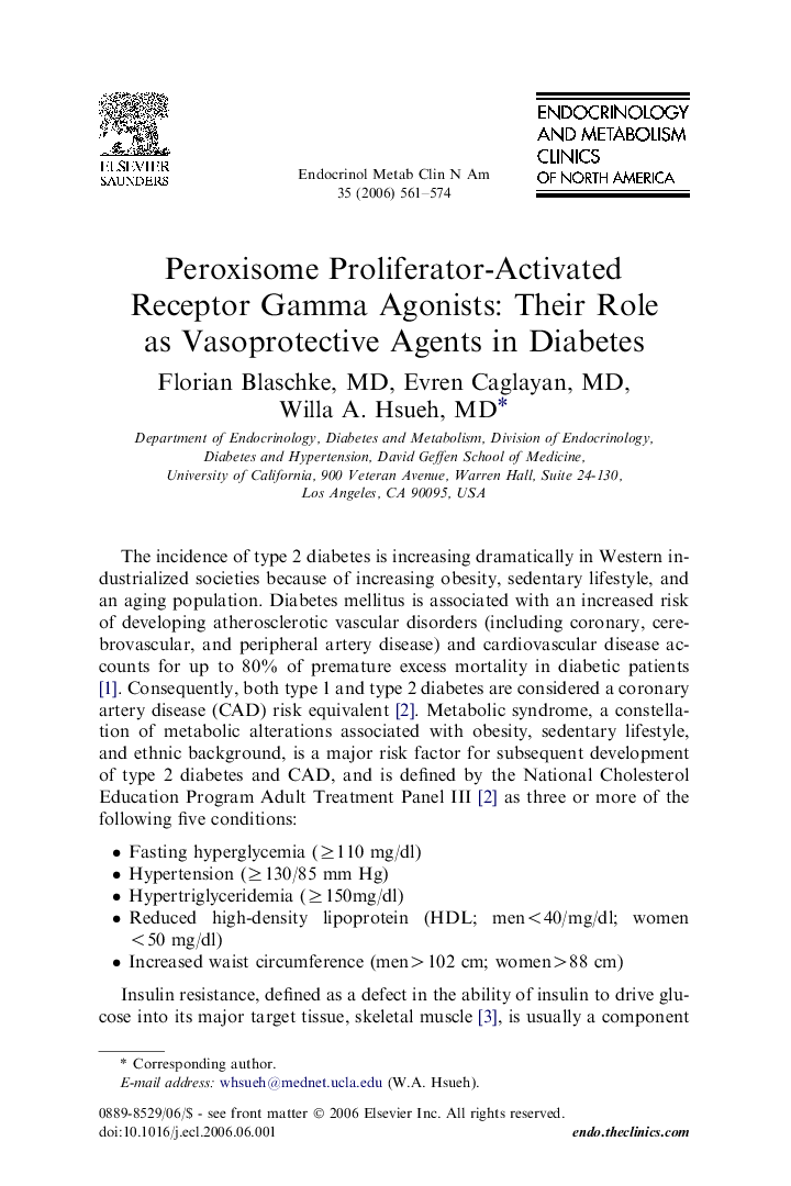 Peroxisome Proliferator-Activated Receptor Gamma Agonists: Their Role as Vasoprotective Agents in Diabetes