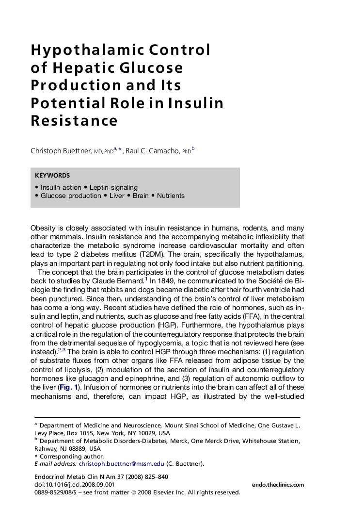 عکس صفحه اول مقاله: Hypothalamic Control of Hepatic Glucose Production and Its Potential Role in Insulin Resistance Hypothalamic Control of Hepatic Glucose Production and Its Potential Role in Insulin Resistance