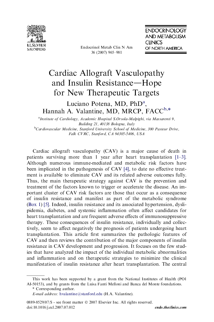 Cardiac Allograft Vasculopathy and Insulin Resistance-Hope for New Therapeutic Targets