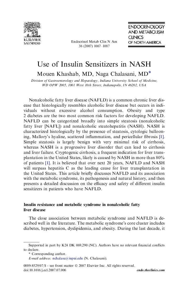 Use of Insulin Sensitizers in NASH 