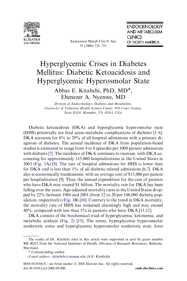 Hyperglycemic Crises in Diabetes Mellitus: Diabetic Ketoacidosis and Hyperglycemic Hyperosmolar State