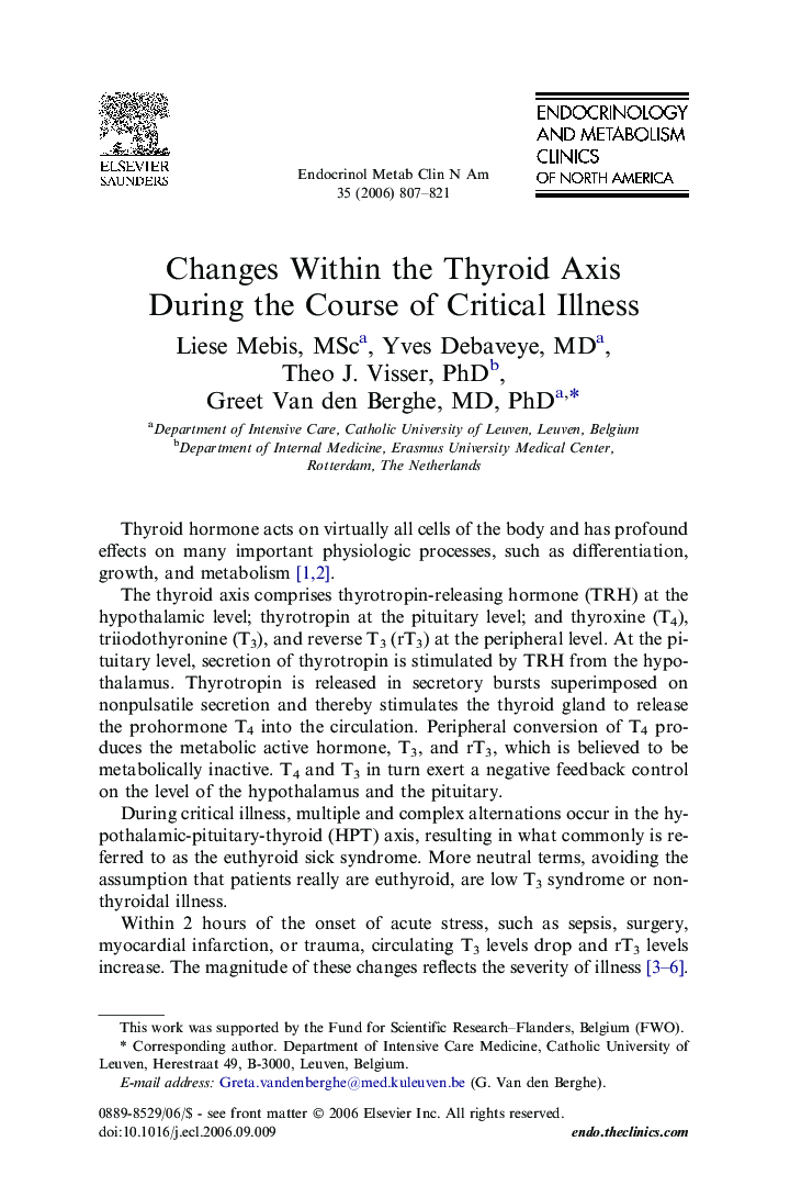 Changes Within the Thyroid Axis During the Course of Critical Illness