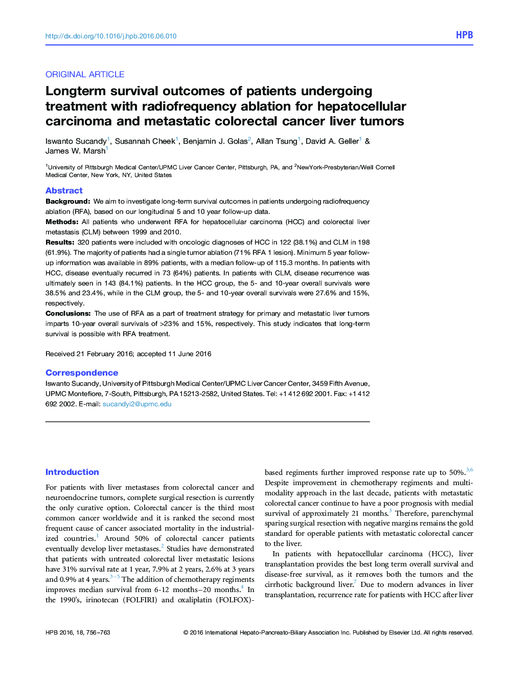 Longterm survival outcomes of patients undergoing treatment with radiofrequency ablation for hepatocellular carcinoma and metastatic colorectal cancer liver tumors