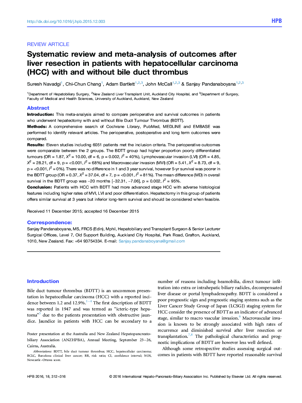 Systematic review and meta-analysis of outcomes after liver resection in patients with hepatocellular carcinoma (HCC) with and without bile duct thrombus 