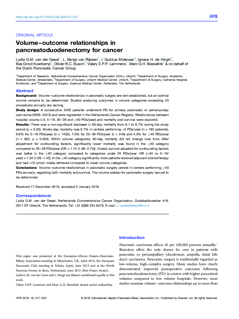 روابط دوره ـ نتیجه در پانکراتوودوژنکتومی برای سرطان