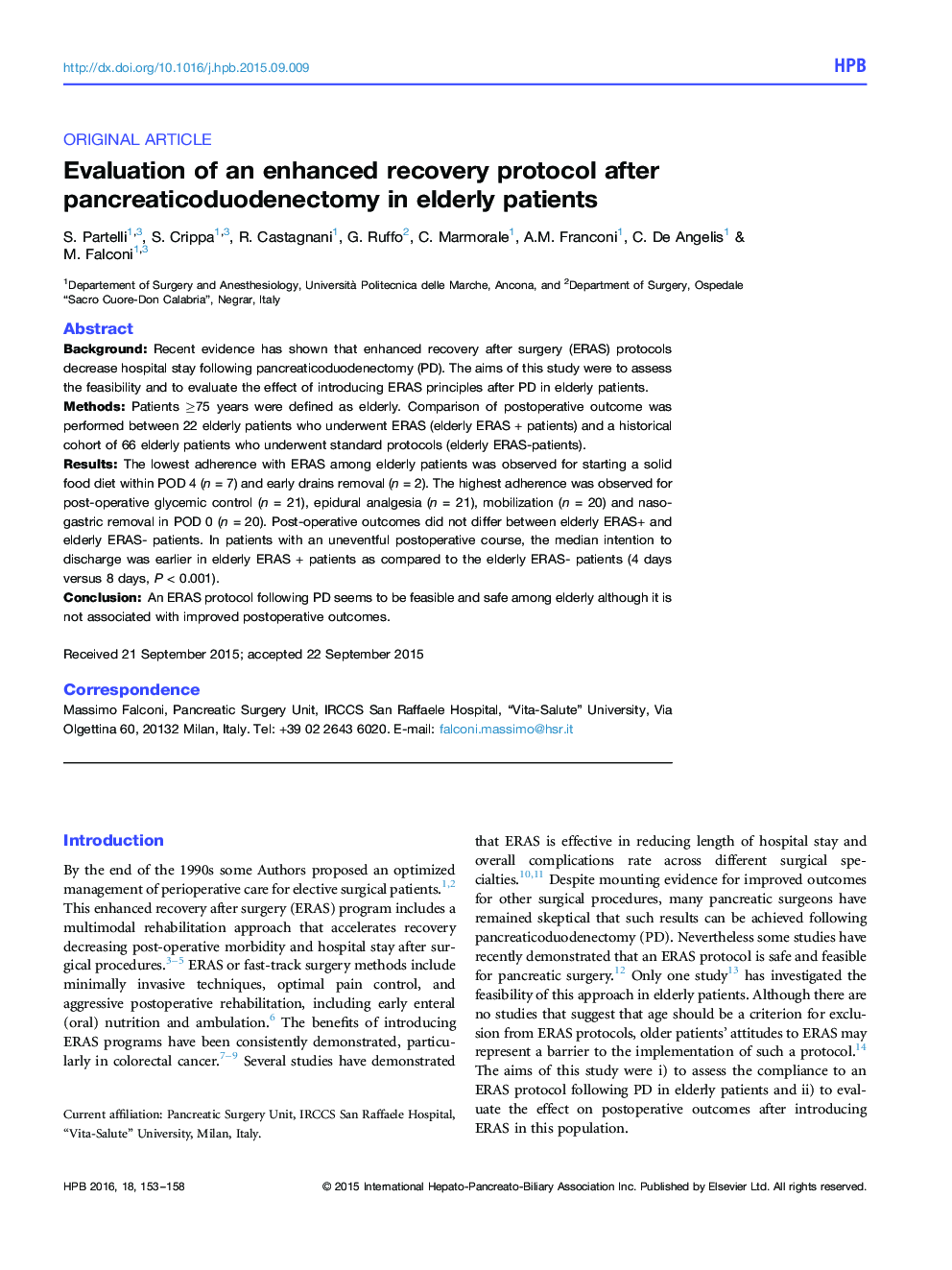 بررسی یک پروتکل گسترده ریکاوری پس از pancreaticoduodenectomy در سالمندان