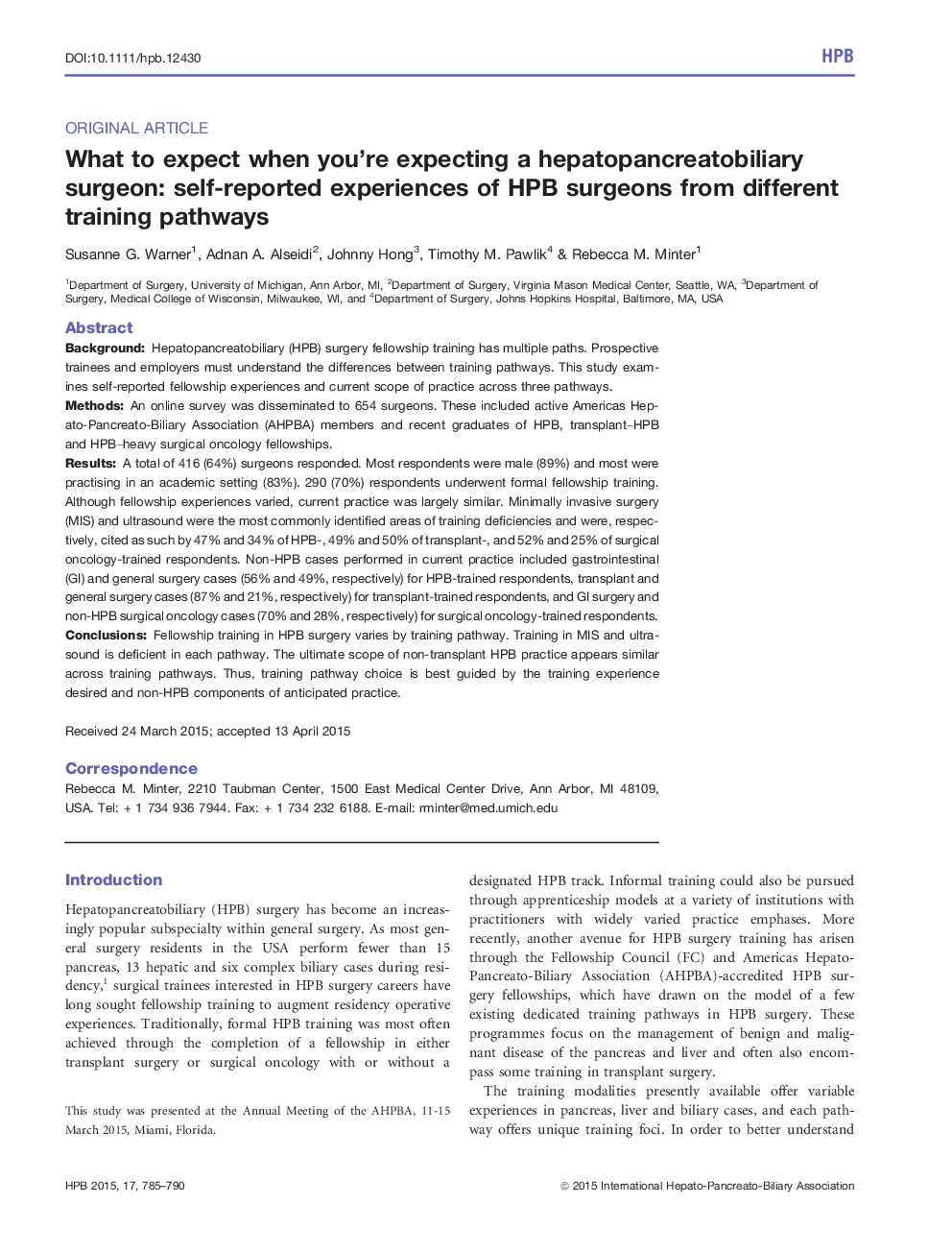 What to expect when you're expecting a hepatopancreatobiliary surgeon: self-reported experiences of HPB surgeons from different training pathways