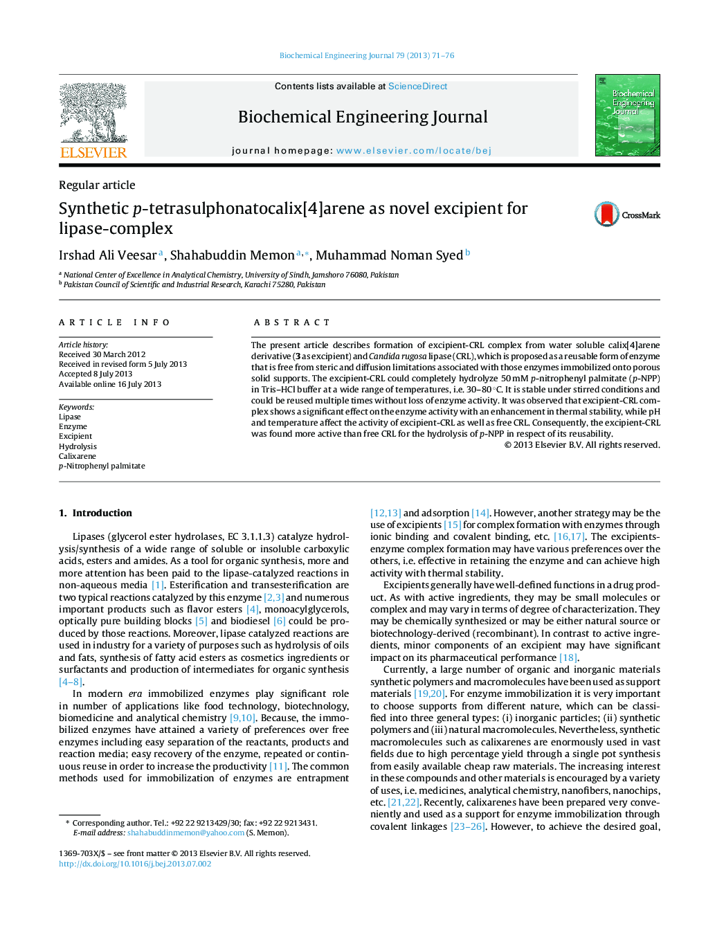 Synthetic p-tetrasulphonatocalix[4]arene as novel excipient for lipase-complex