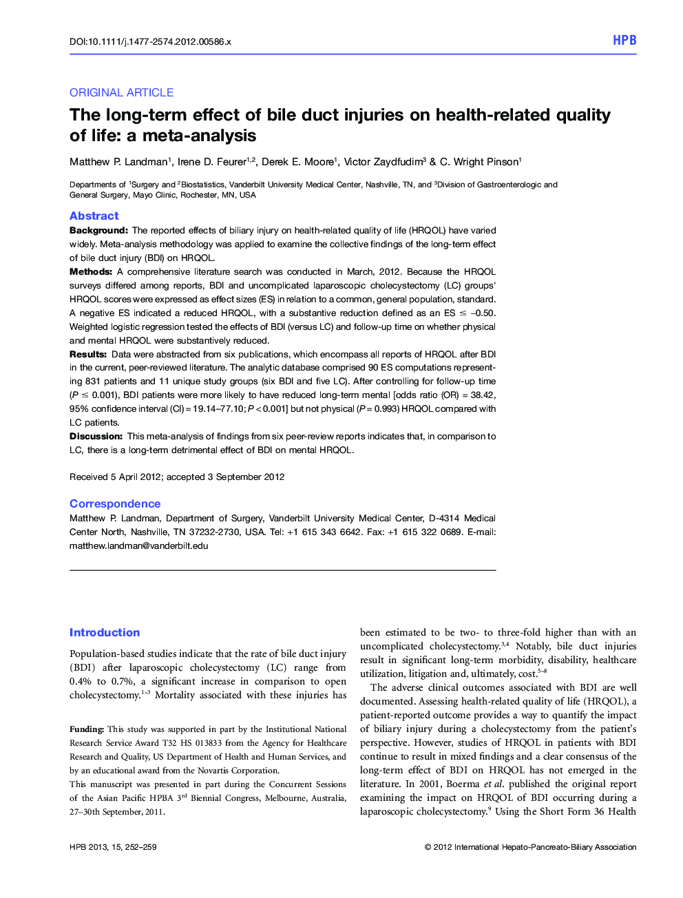عکس صفحه اول مقاله: The longâterm effect of bile duct injuries on healthârelated quality of life: a metaâanalysis The longâterm effect of bile duct injuries on healthârelated quality of life: a metaâanalysis