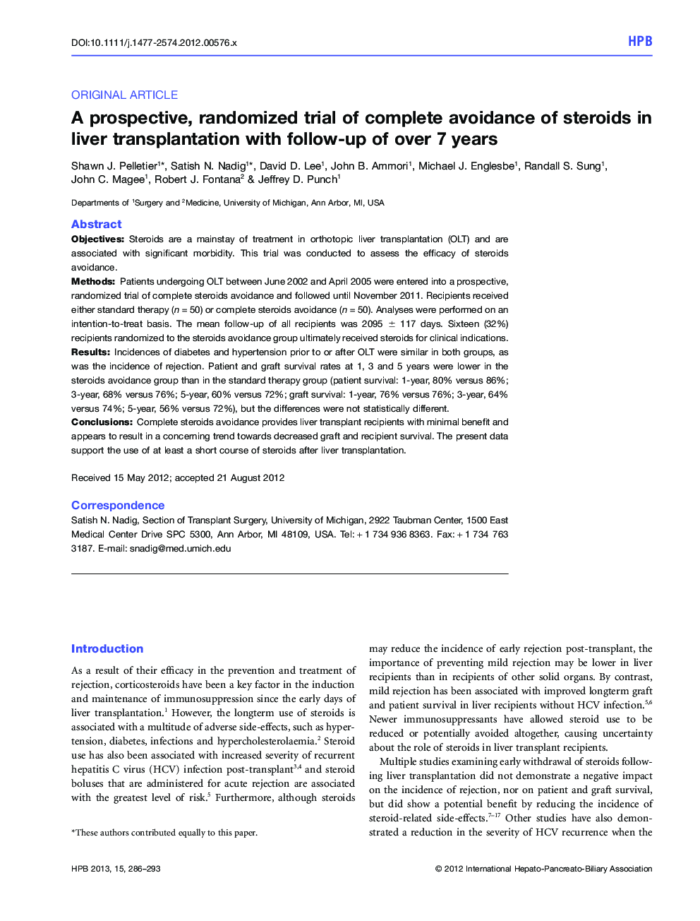 A prospective, randomized trial of complete avoidance of steroids in liver transplantation with followâup of over 7âyears