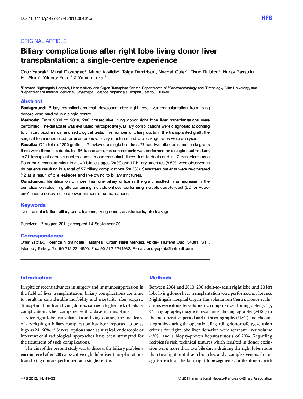 Biliary complications after right lobe living donor liver transplantation: a single-centre experience
