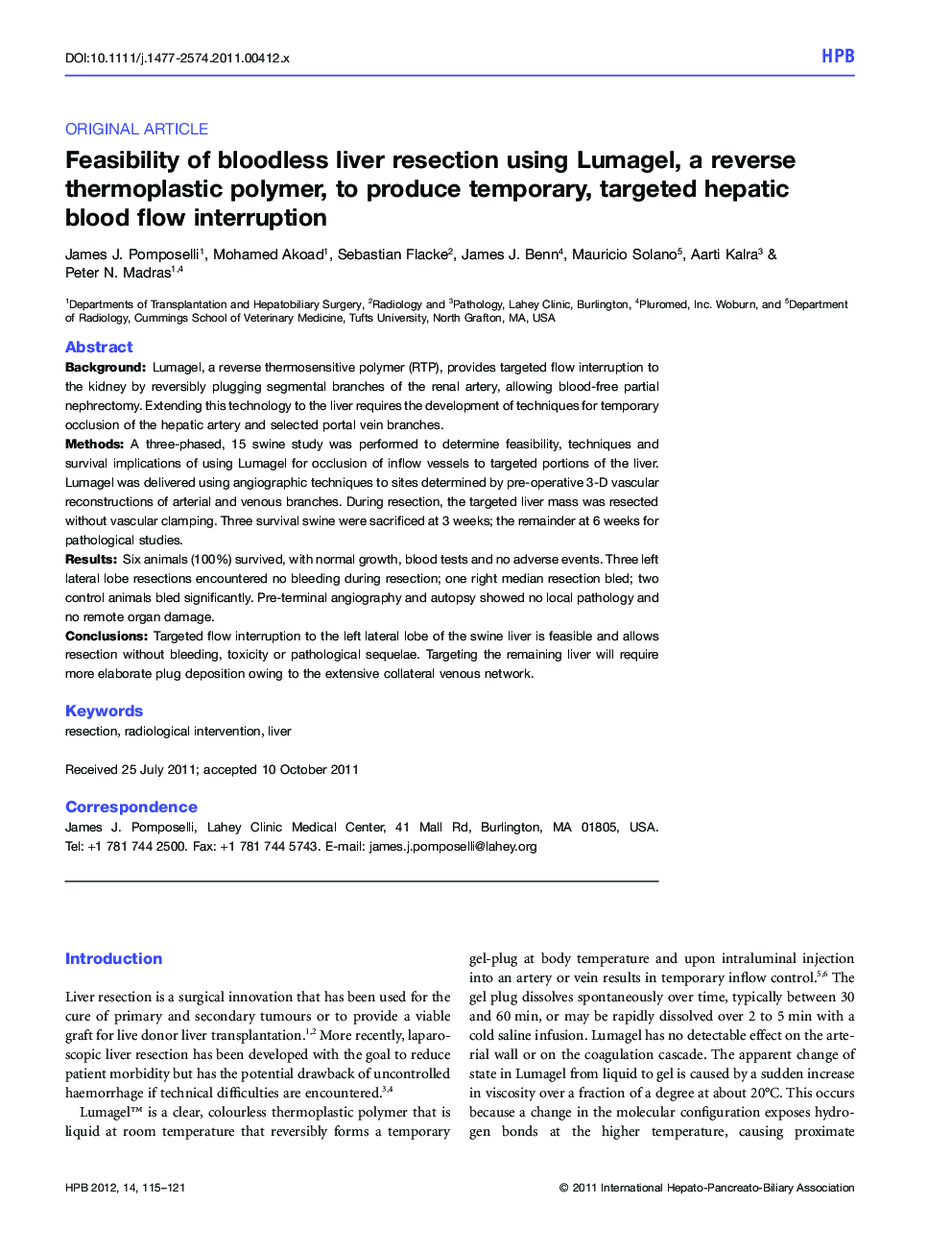 Feasibility of bloodless liver resection using Lumagel, a reverse thermoplastic polymer, to produce temporary, targeted hepatic blood flow interruption