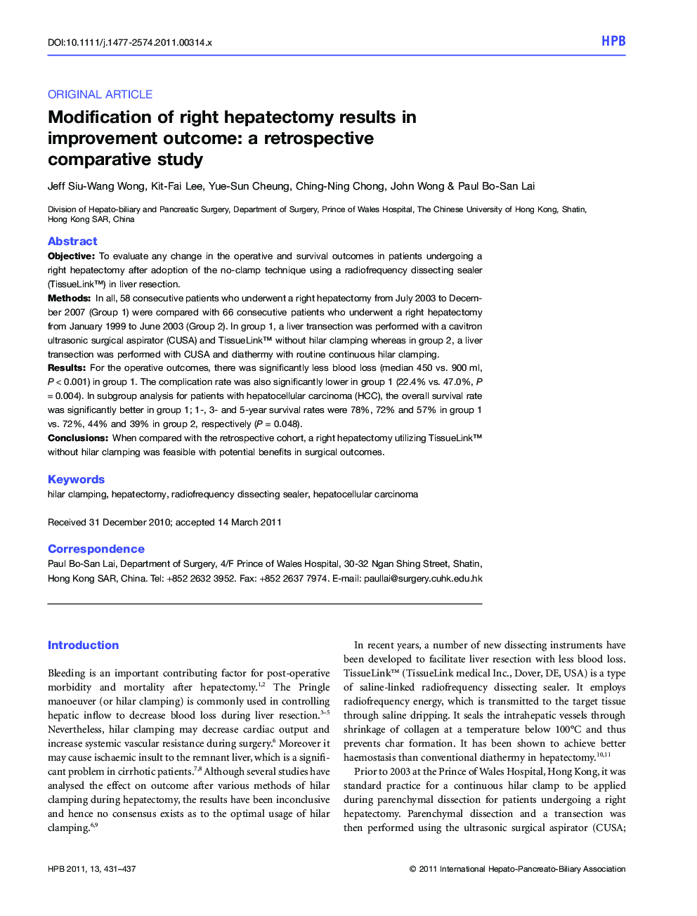 Modification of right hepatectomy results in improvement outcome: a retrospective comparative study