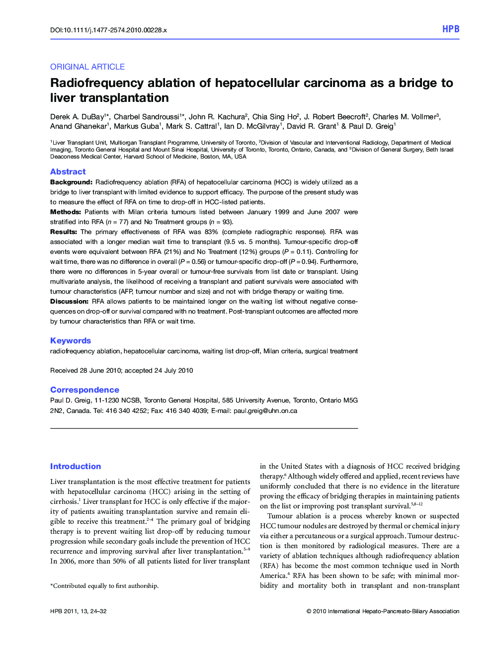 Radiofrequency ablation of hepatocellular carcinoma as a bridge to liver transplantation