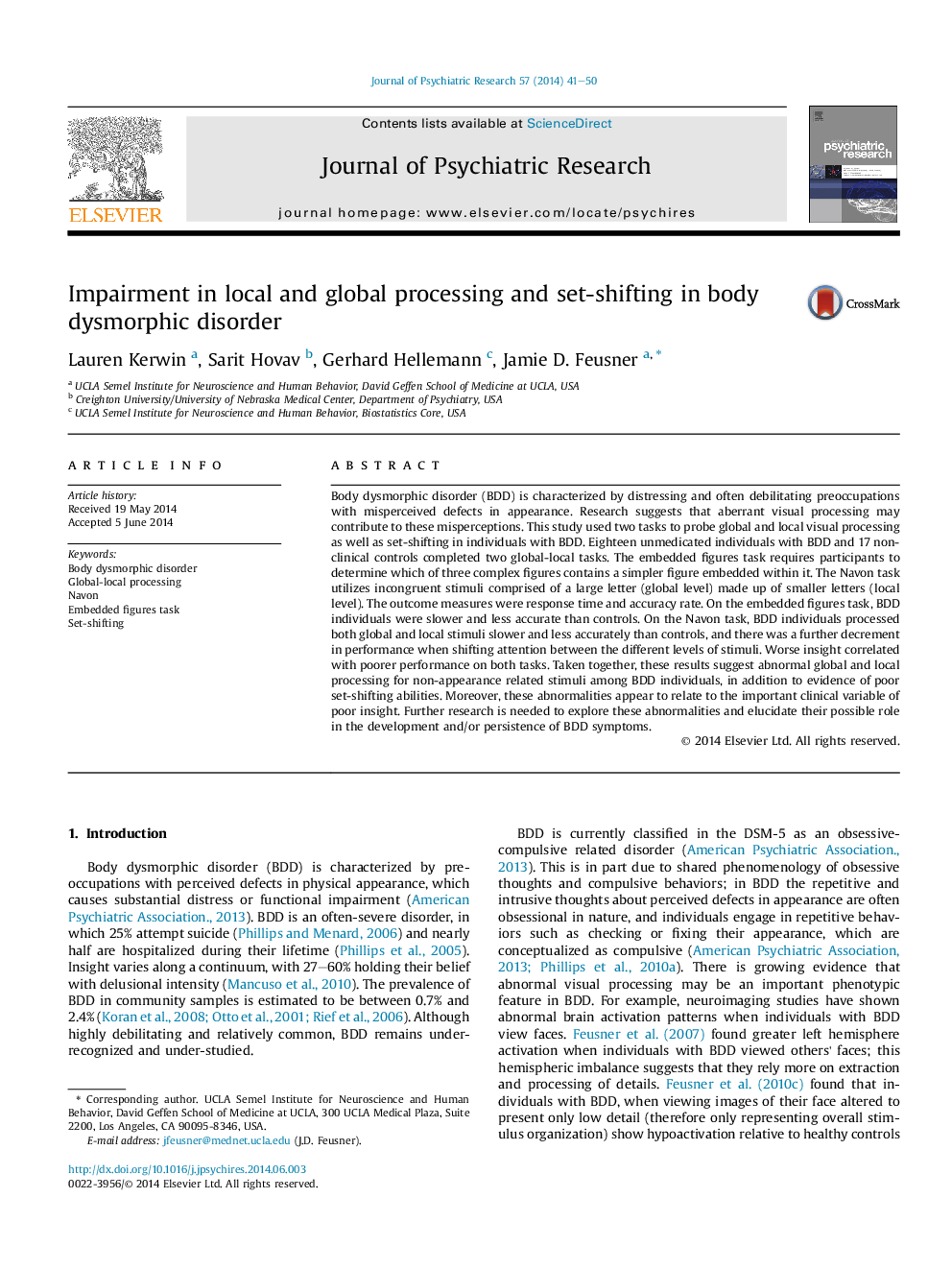 Impairment in local and global processing and set-shifting in body dysmorphic disorder