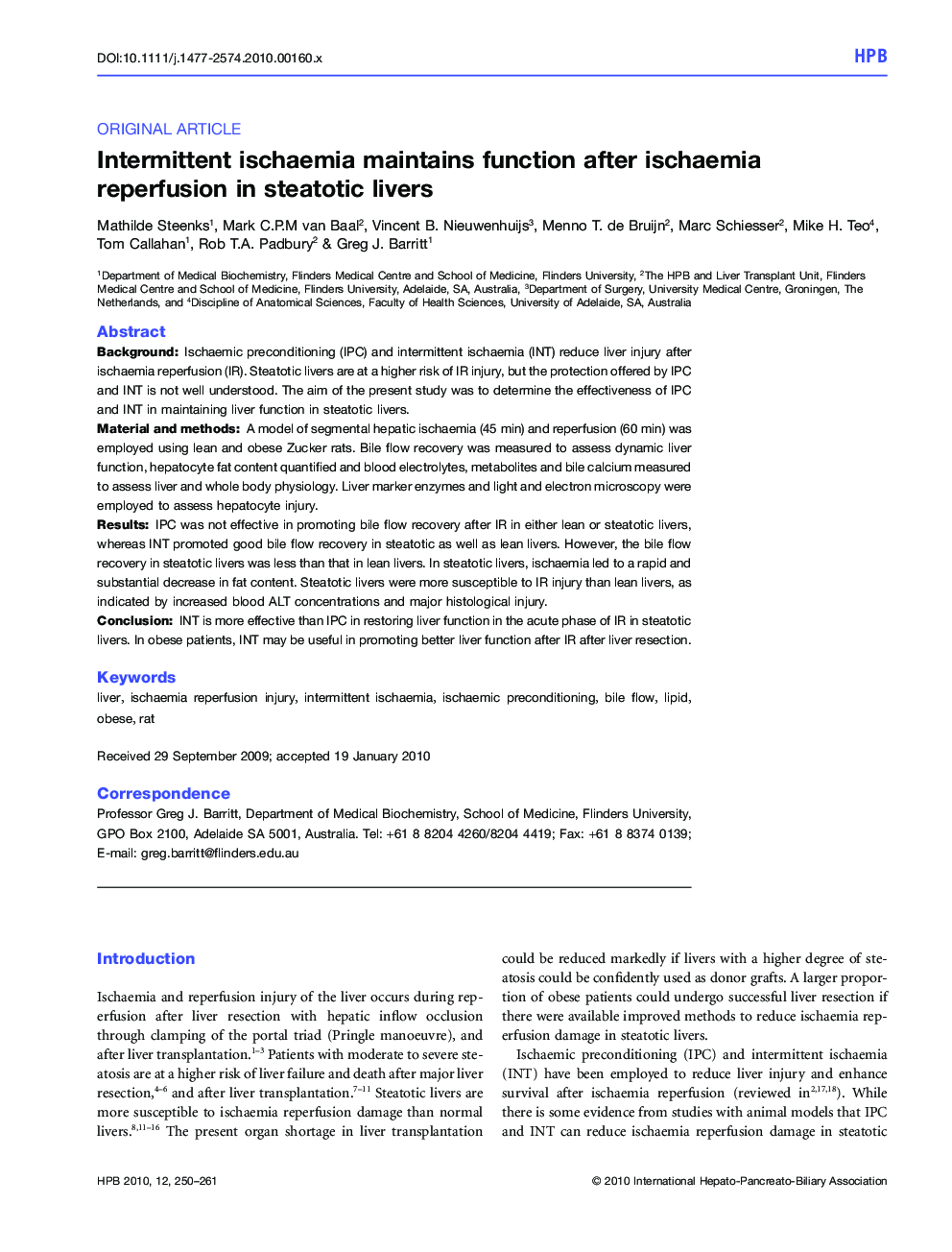 Intermittent ischaemia maintains function after ischaemia reperfusion in steatotic livers