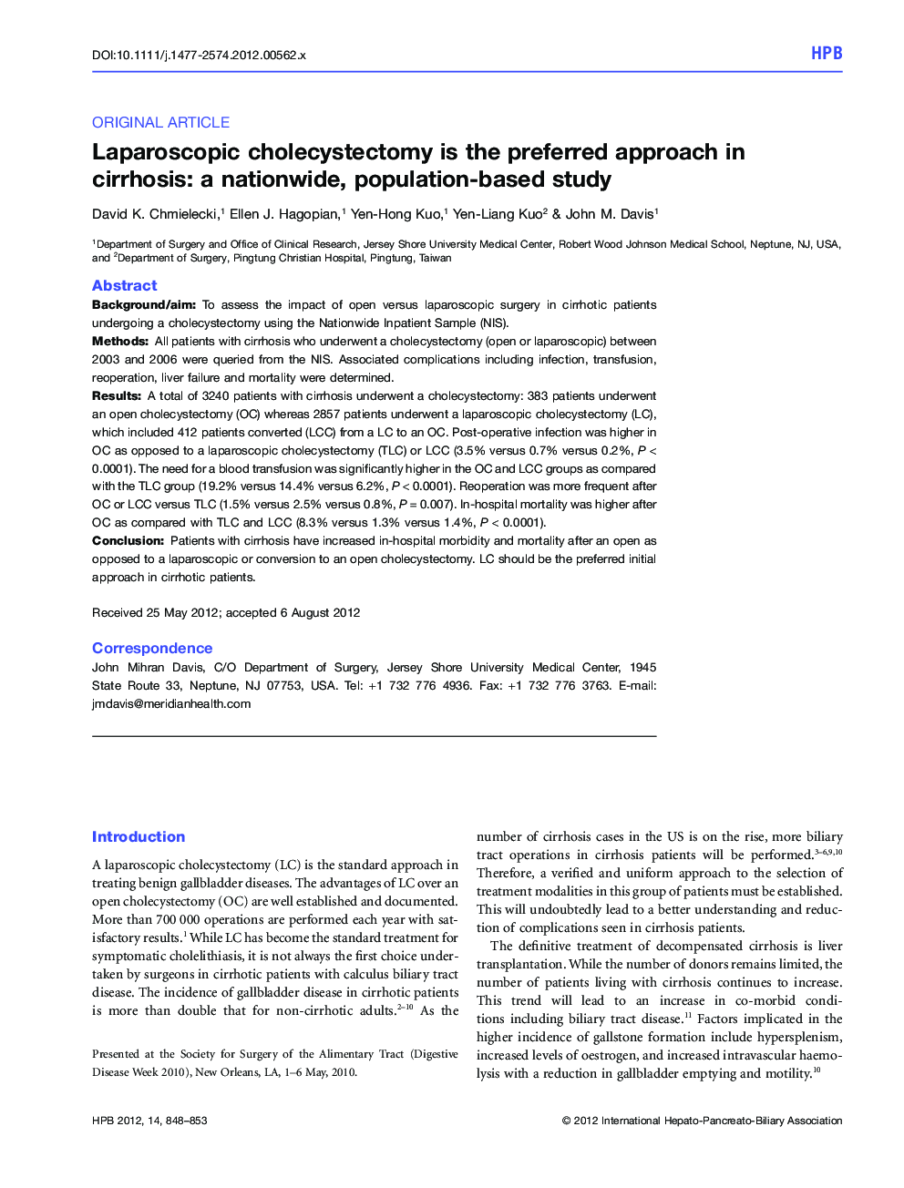 Laparoscopic cholecystectomy is the preferred approach in cirrhosis: a nationwide, population‐based study