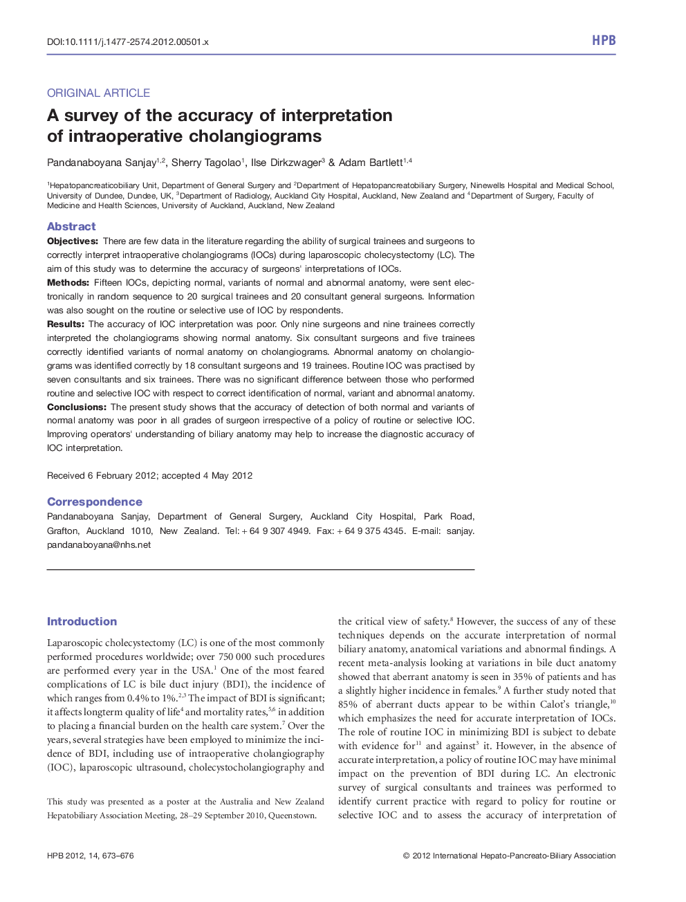 A survey of the accuracy of interpretation of intraoperative cholangiograms