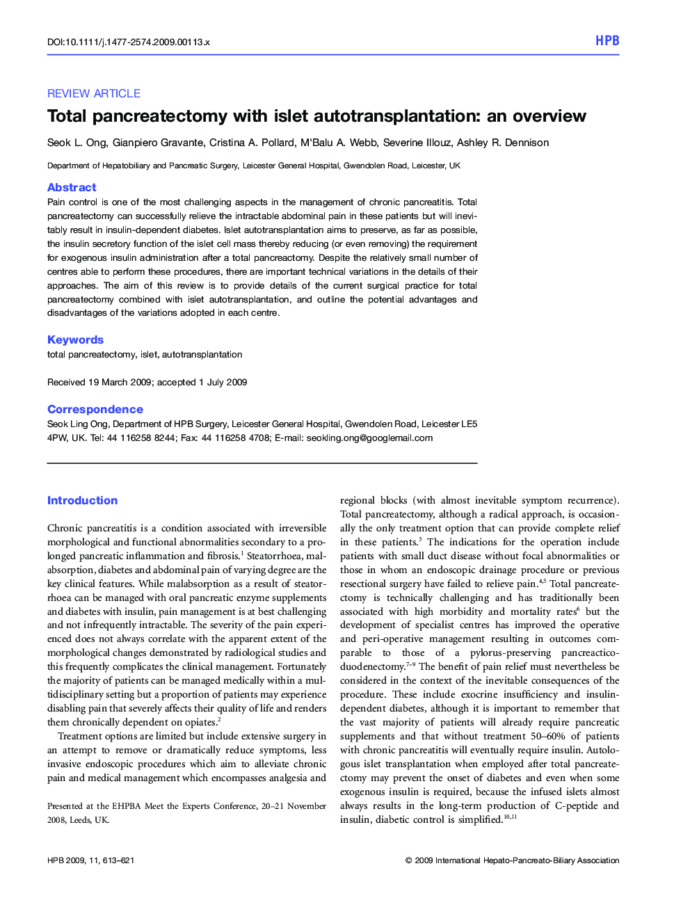 Total pancreatectomy with islet autotransplantation: an overview