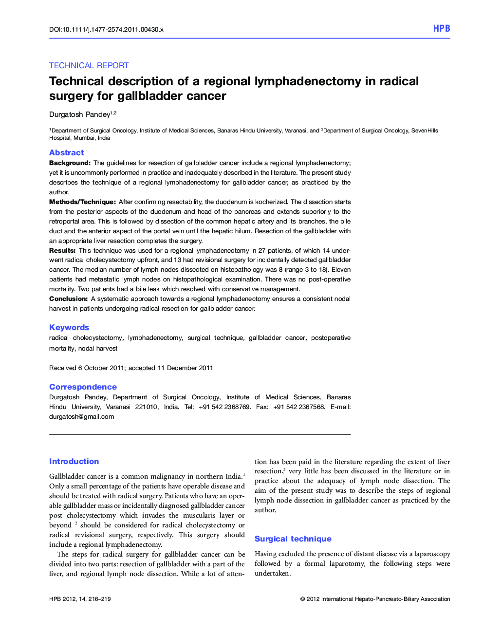 Technical description of a regional lymphadenectomy in radical surgery for gallbladder cancer