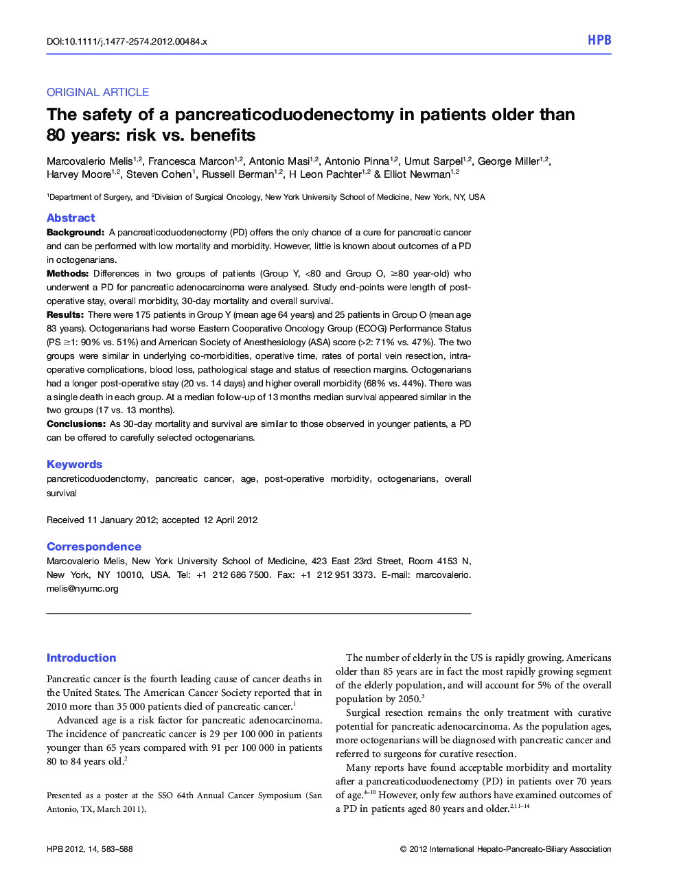 The safety of a pancreaticoduodenectomy in patients older than 80 years: risk vs. benefits