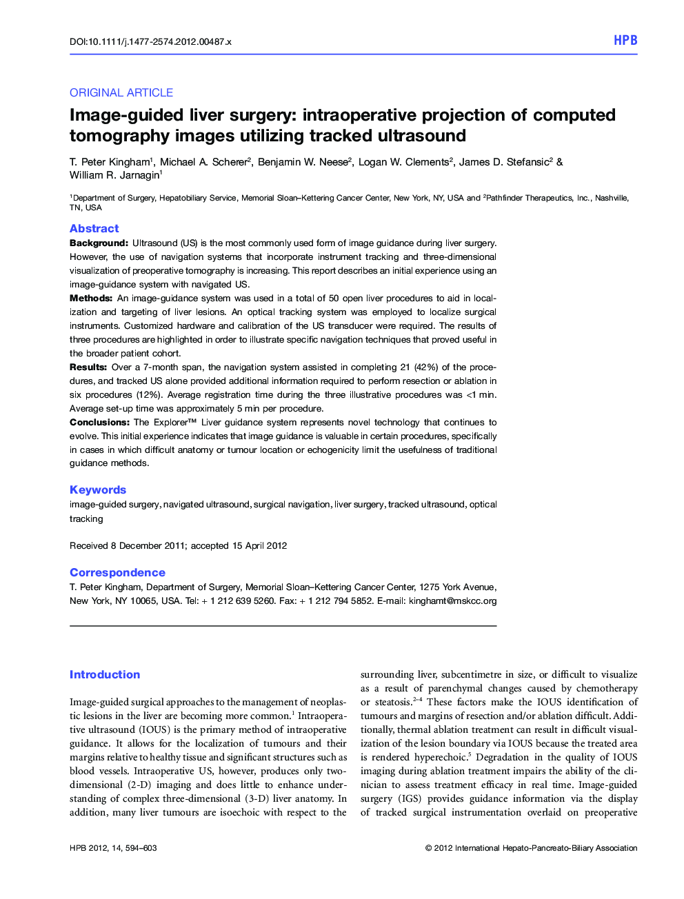 Image-guided liver surgery: intraoperative projection of computed tomography images utilizing tracked ultrasound