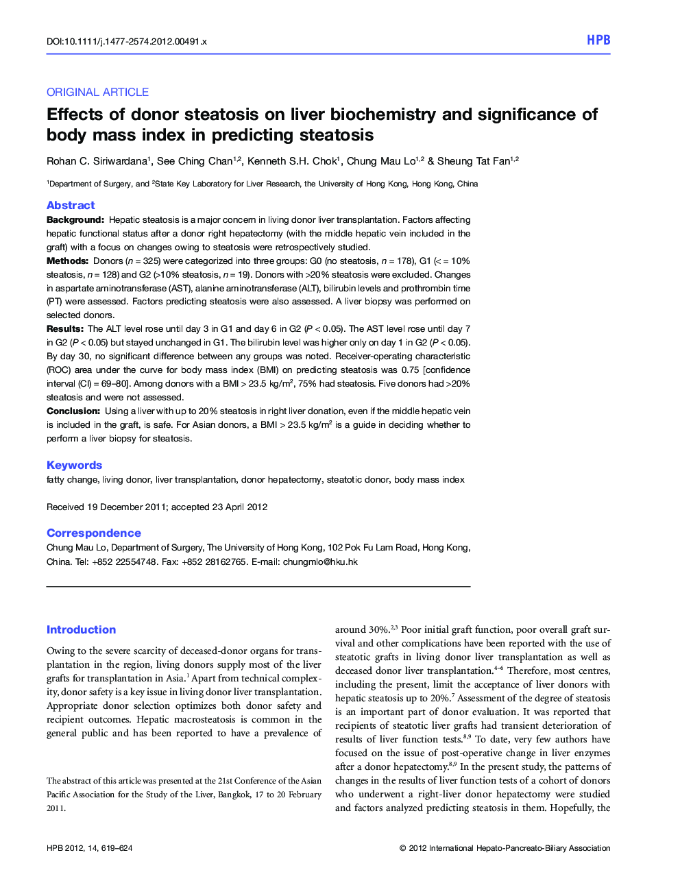 Effects of donor steatosis on liver biochemistry and significance of body mass index in predicting steatosis