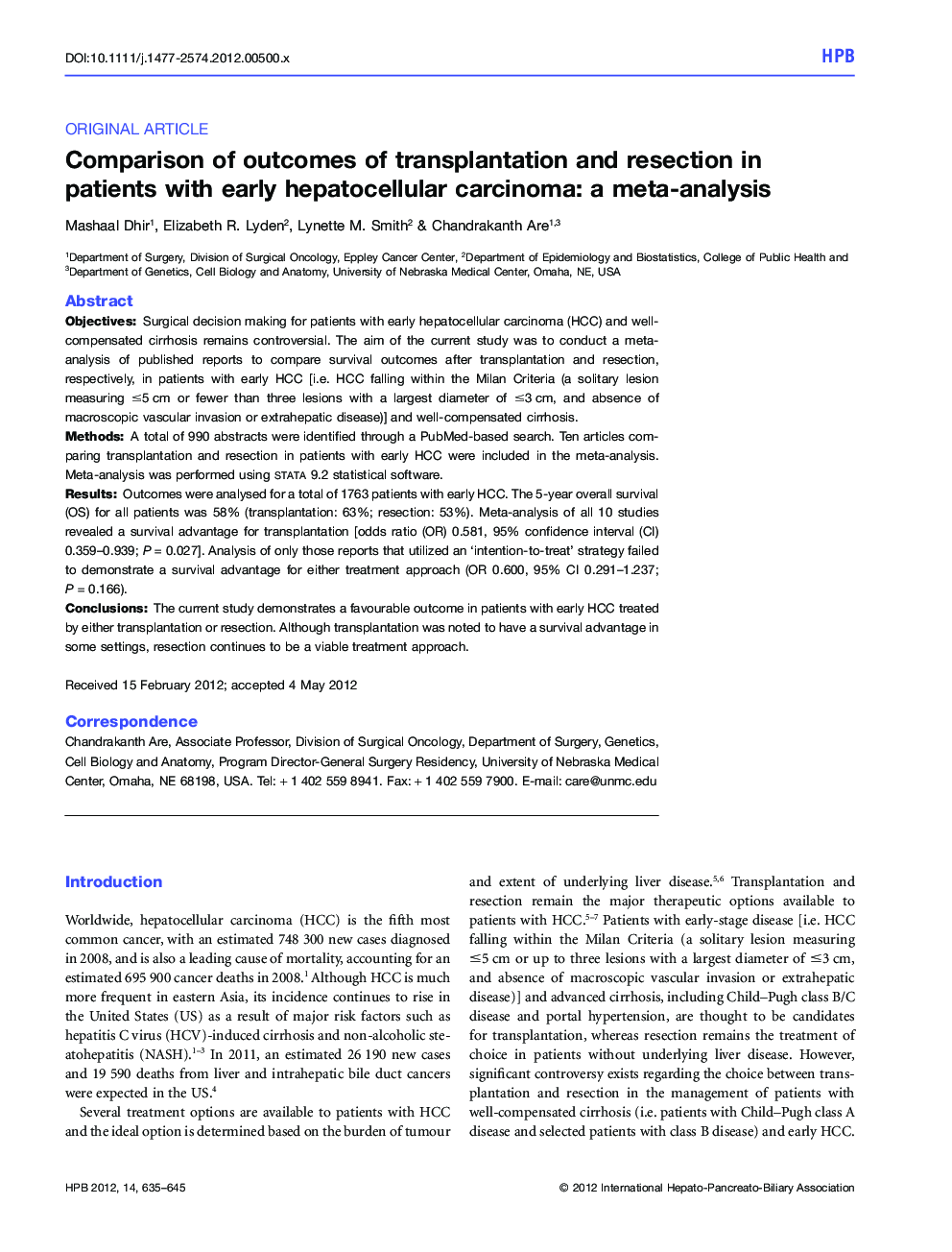 Comparison of outcomes of transplantation and resection in patients with early hepatocellular carcinoma: a meta-analysis