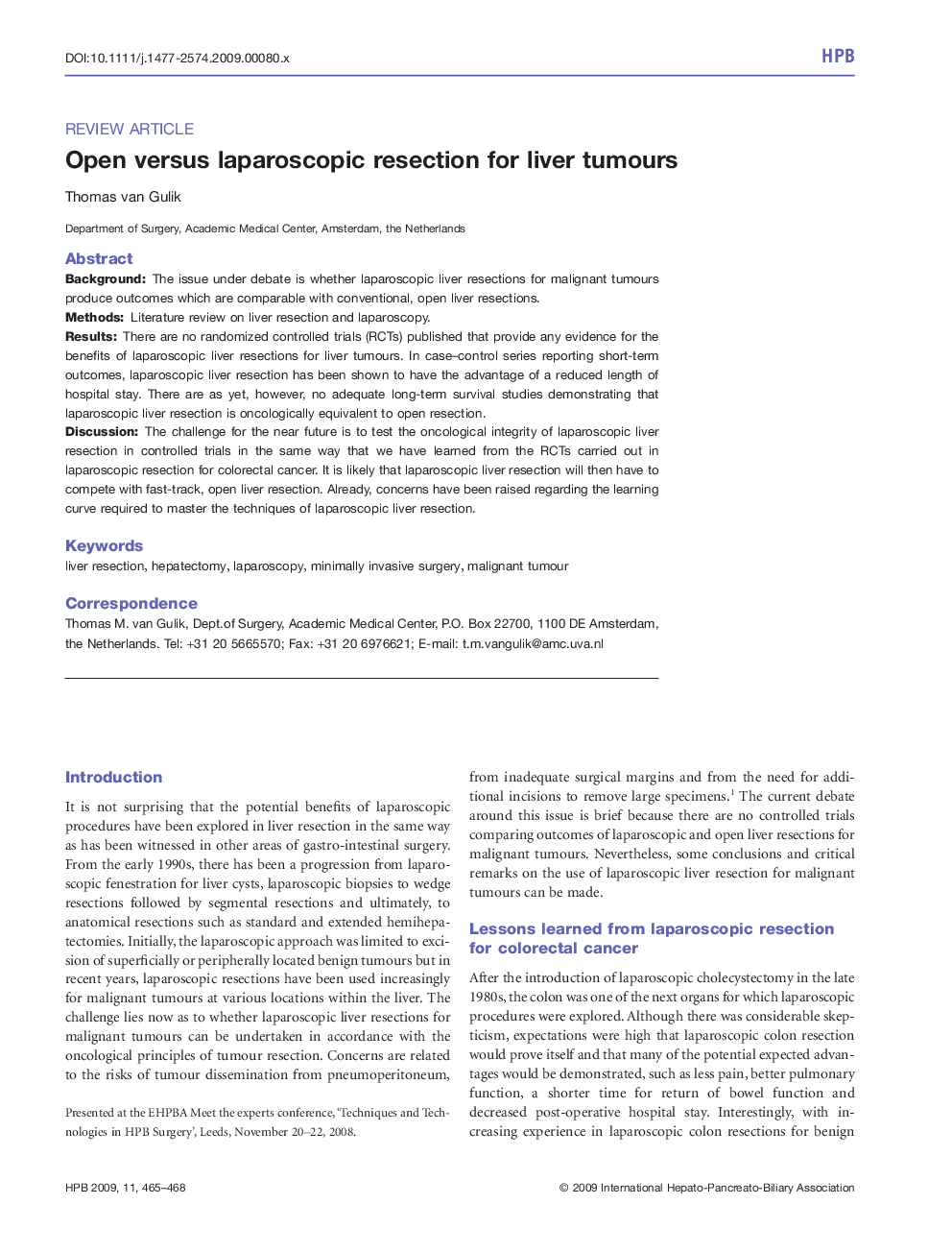 Open versus laparoscopic resection for liver tumours