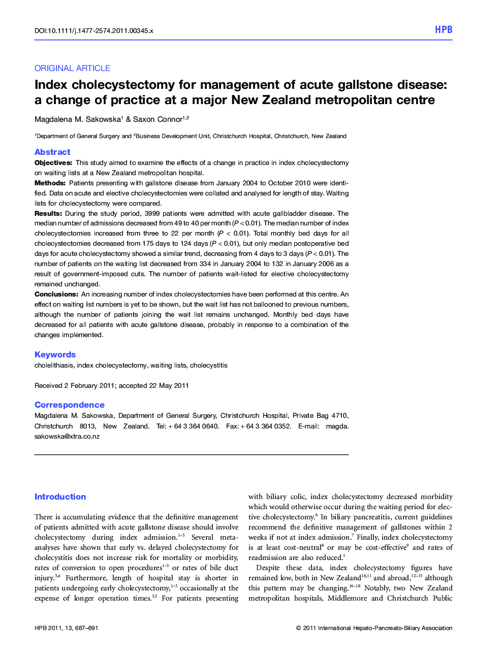 Index cholecystectomy for management of acute gallstone disease: a change of practice at a major New Zealand metropolitan centre