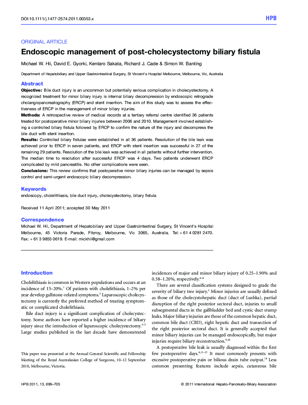 Endoscopic management of post-cholecystectomy biliary fistula
