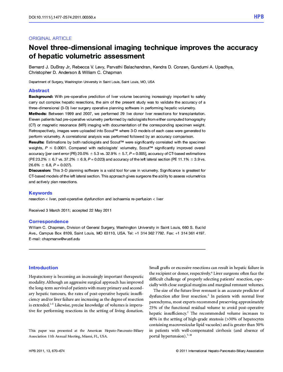 Novel three-dimensional imaging technique improves the accuracy of hepatic volumetric assessment