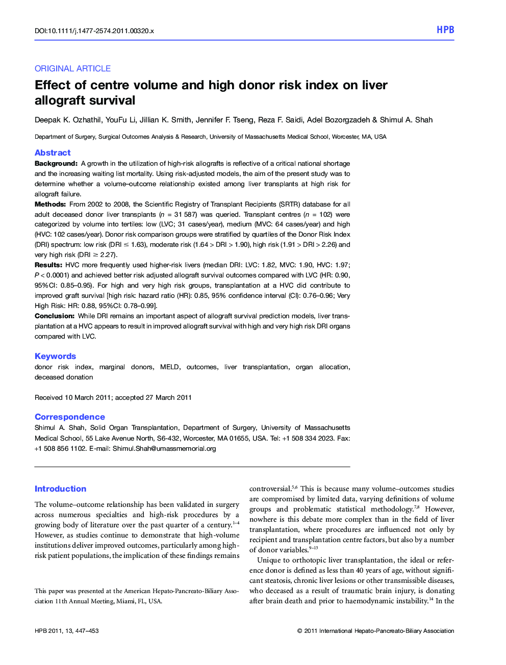 Effect of centre volume and high donor risk index on liver allograft survival