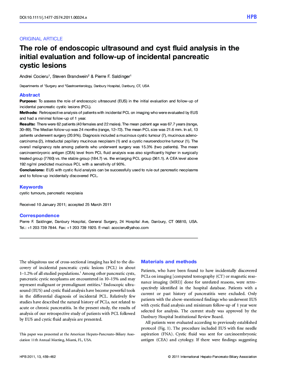 The role of endoscopic ultrasound and cyst fluid analysis in the initial evaluation and follow-up of incidental pancreatic cystic lesions