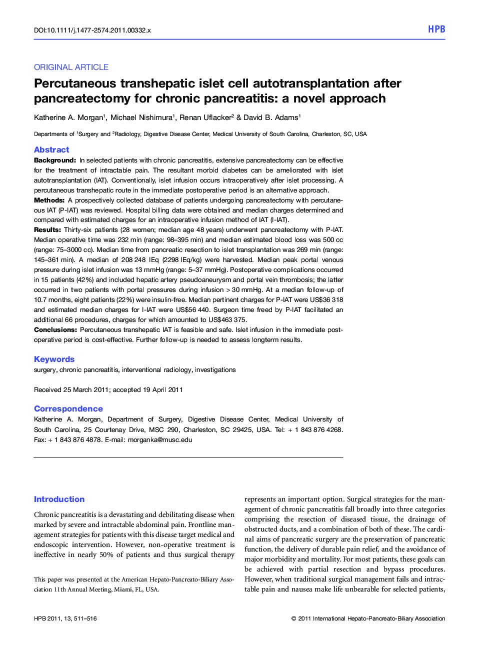 Percutaneous transhepatic islet cell autotransplantation after pancreatectomy for chronic pancreatitis: a novel approach