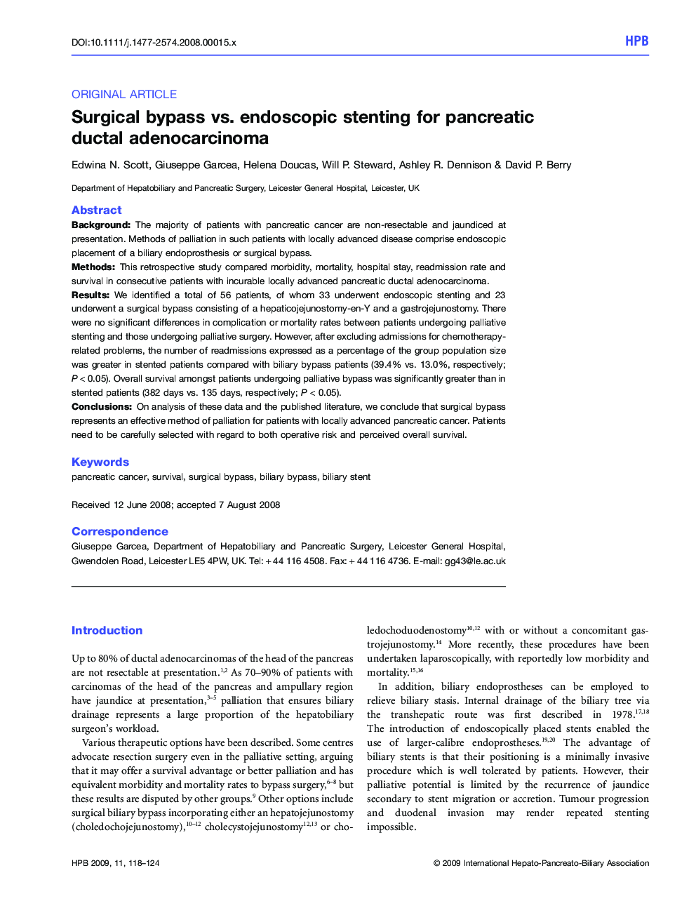 Surgical bypass vs. endoscopic stenting for pancreatic ductal adenocarcinoma