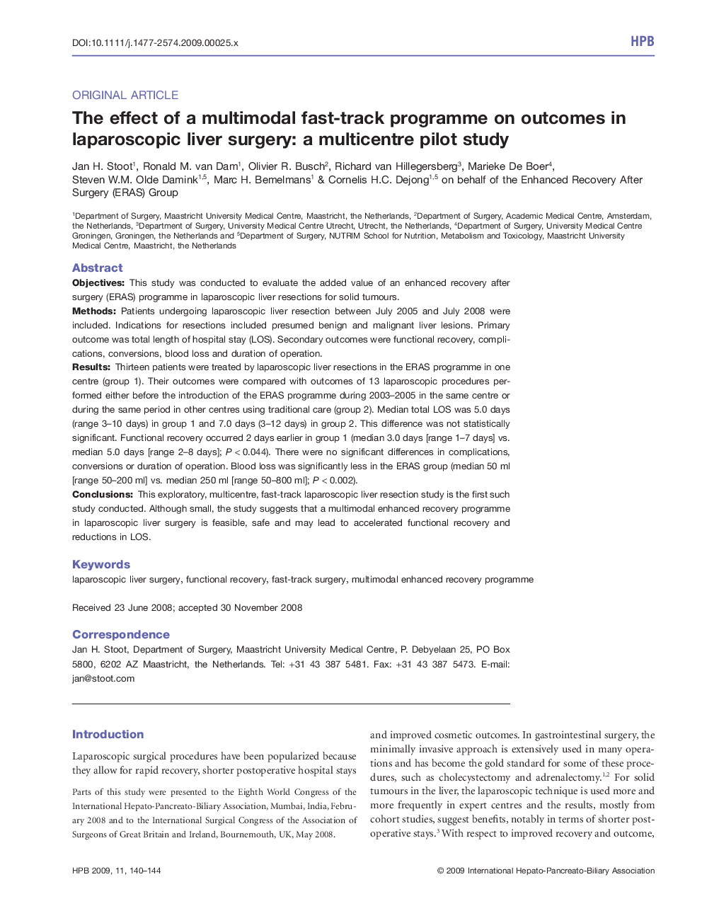 The effect of a multimodal fast-track programme on outcomes in laparoscopic liver surgery: a multicentre pilot study