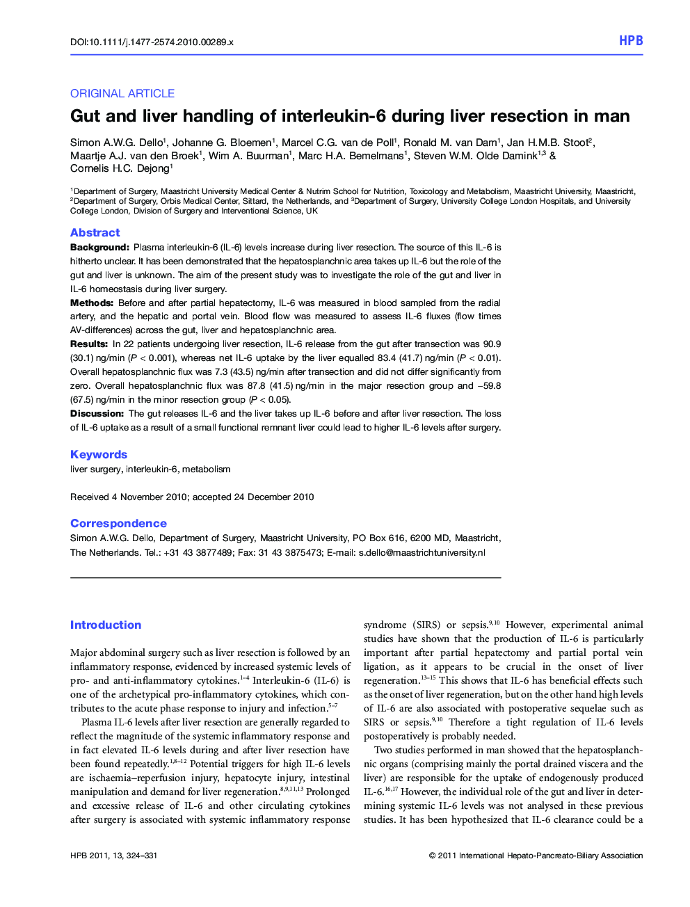 Gut and liver handling of interleukin-6 during liver resection in man