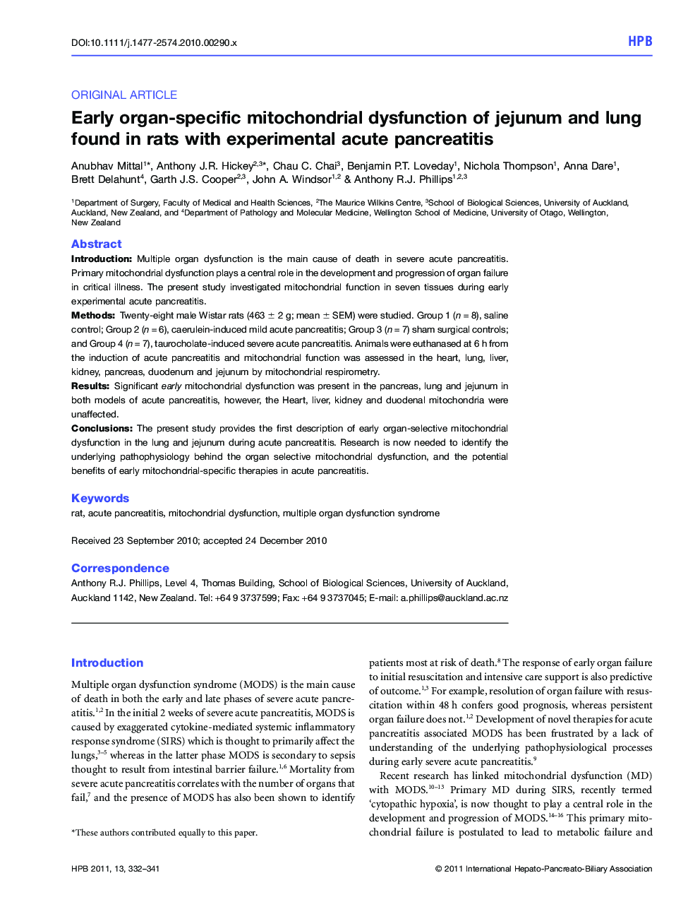 Early organ-specific mitochondrial dysfunction of jejunum and lung found in rats with experimental acute pancreatitis