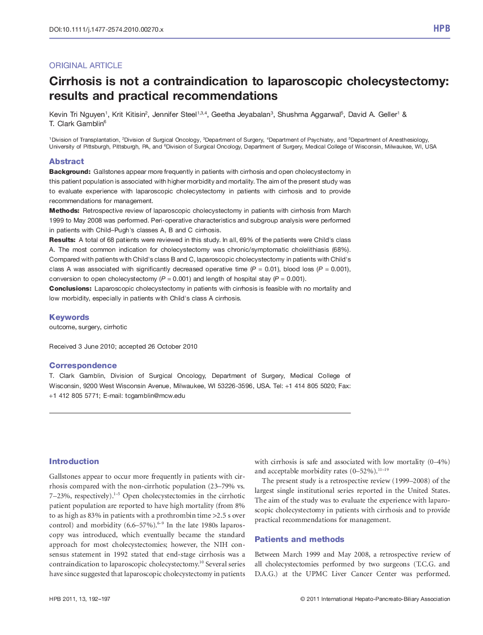 Cirrhosis is not a contraindication to laparoscopic cholecystectomy: results and practical recommendations