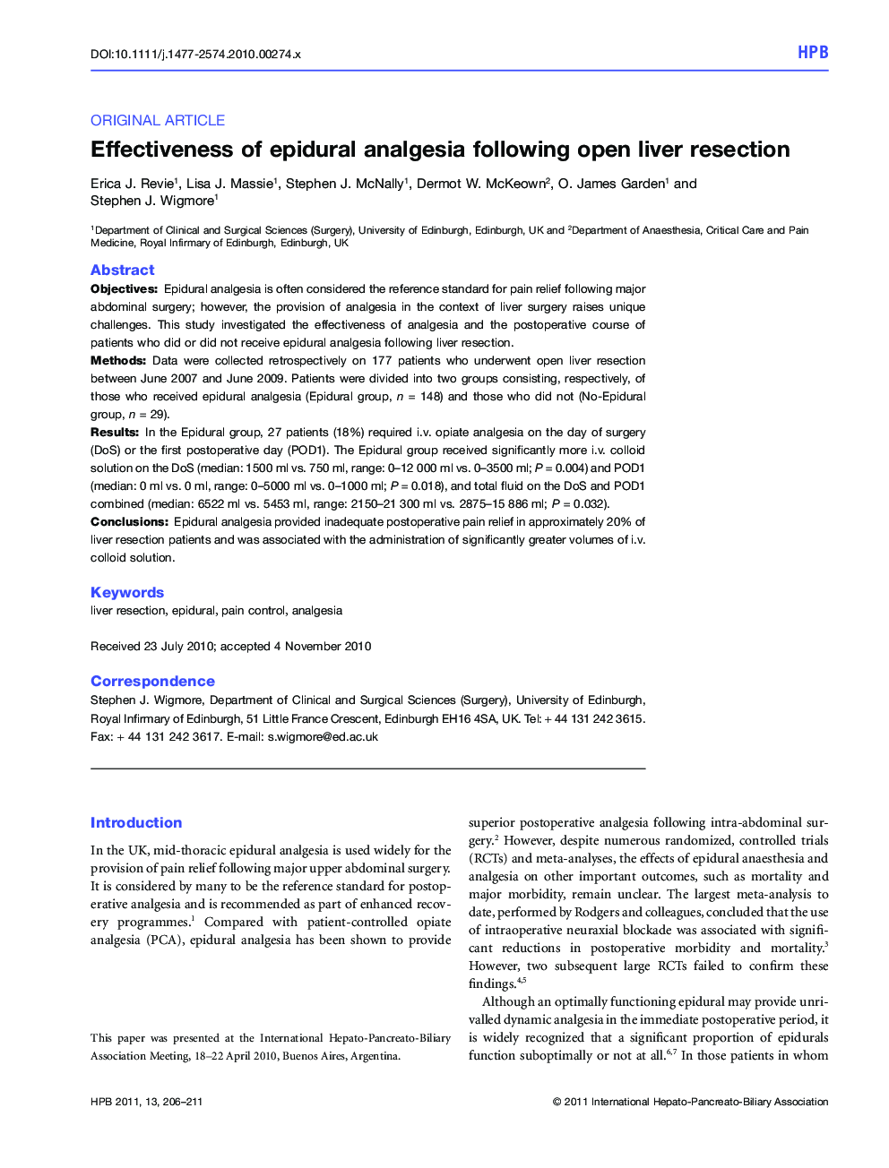 Effectiveness of epidural analgesia following open liver resection