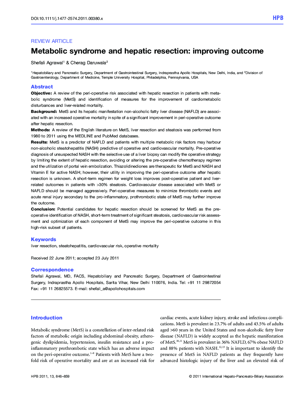 Metabolic syndrome and hepatic resection: improving outcome