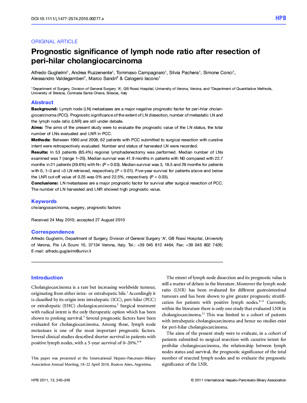 Prognostic significance of lymph node ratio after resection of peri-hilar cholangiocarcinoma