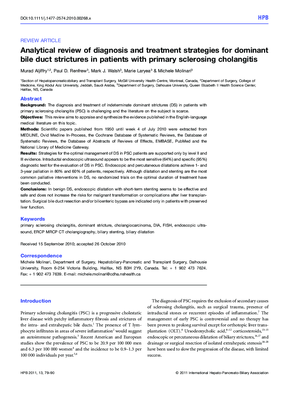 Analytical review of diagnosis and treatment strategies for dominant bile duct strictures in patients with primary sclerosing cholangitis