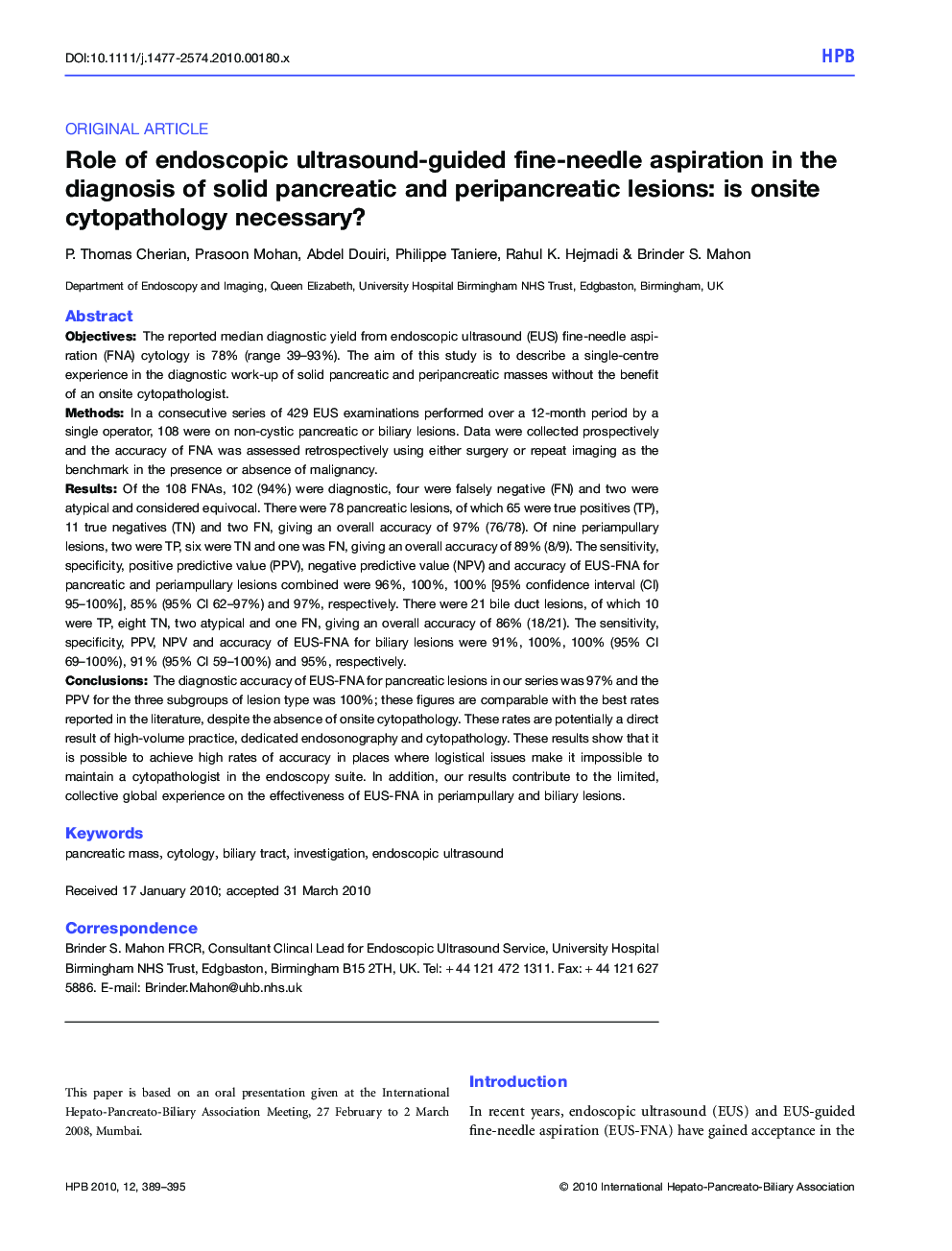 Role of endoscopic ultrasound-guided fine-needle aspiration in the diagnosis of solid pancreatic and peripancreatic lesions: is onsite cytopathology necessary?