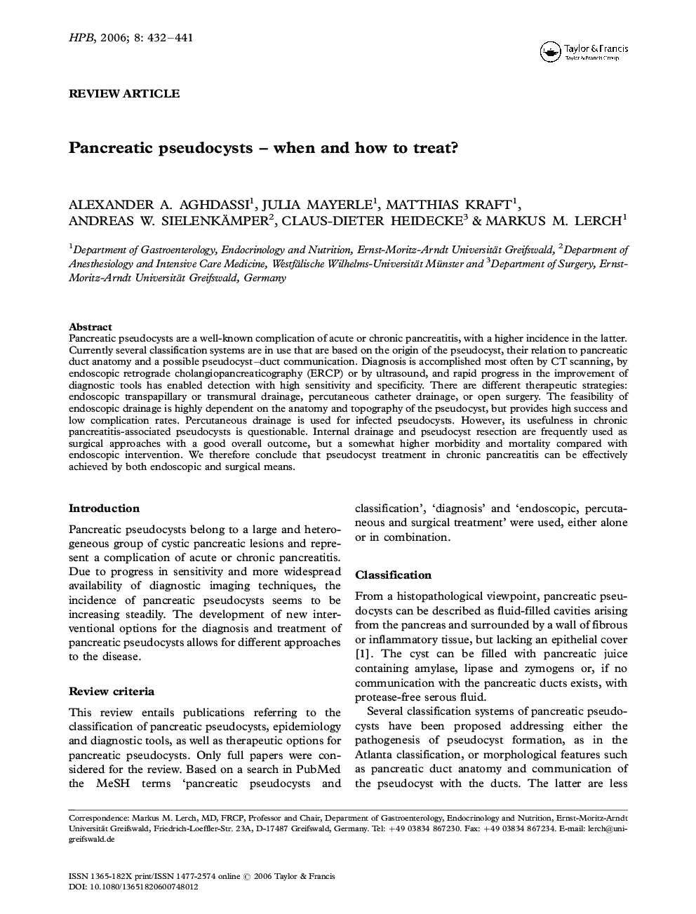 Pancreatic pseudocysts - when and how to treat?