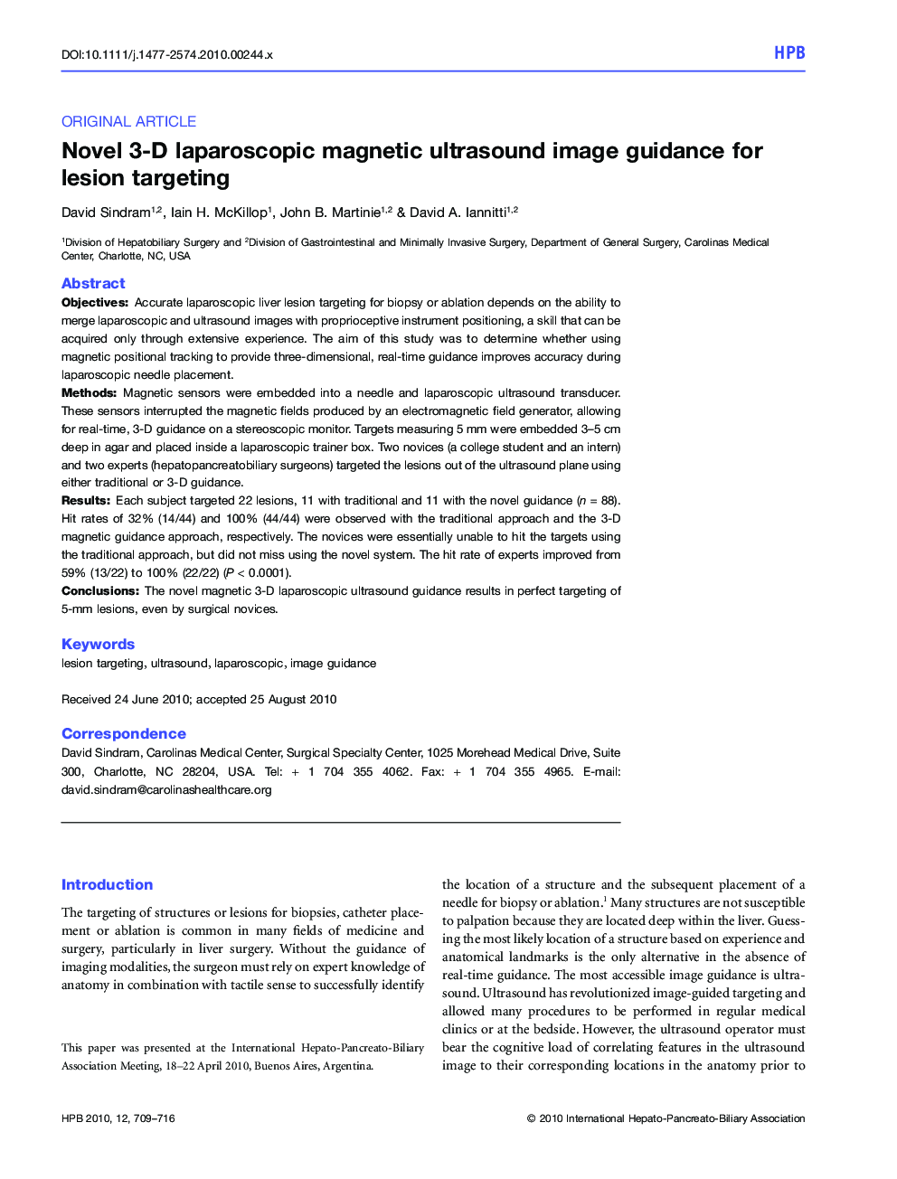 Novel 3-D laparoscopic magnetic ultrasound image guidance for lesion targeting